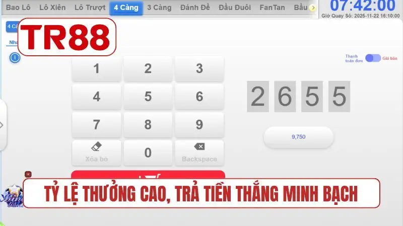 Tỷ lệ thưởng cao, trả tiền thắng minh bạch